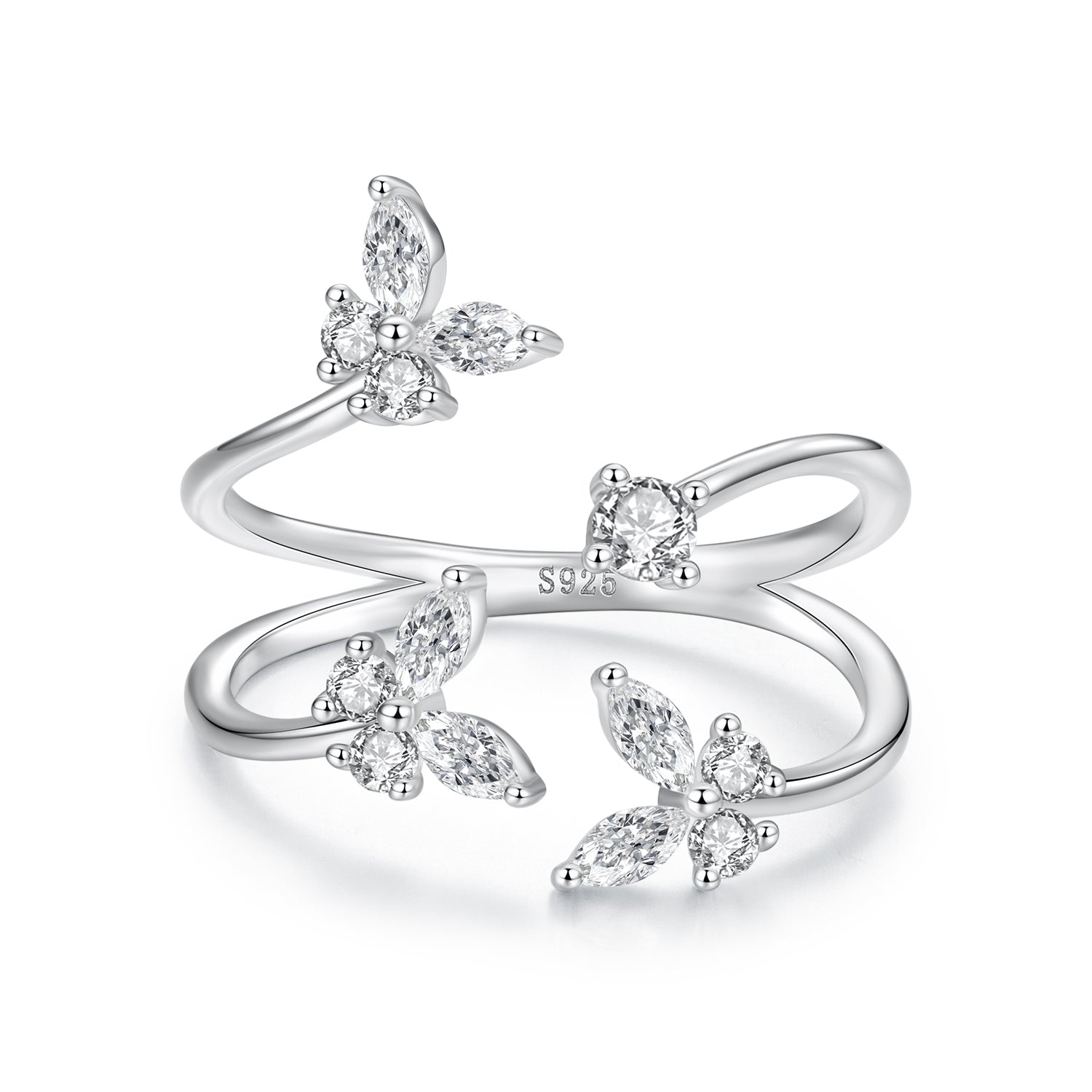 925 Sterling Silver Pavé Setting CZ White Gold Plated Ring 0.18cm for Women
