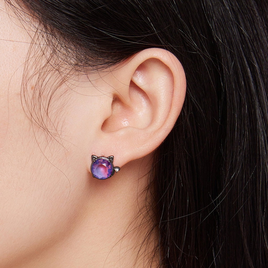 925 Sterling Silver Earrings with Pavé CZ and Transparent Glass in Black Gold, 1.0*1.2cm, for Women