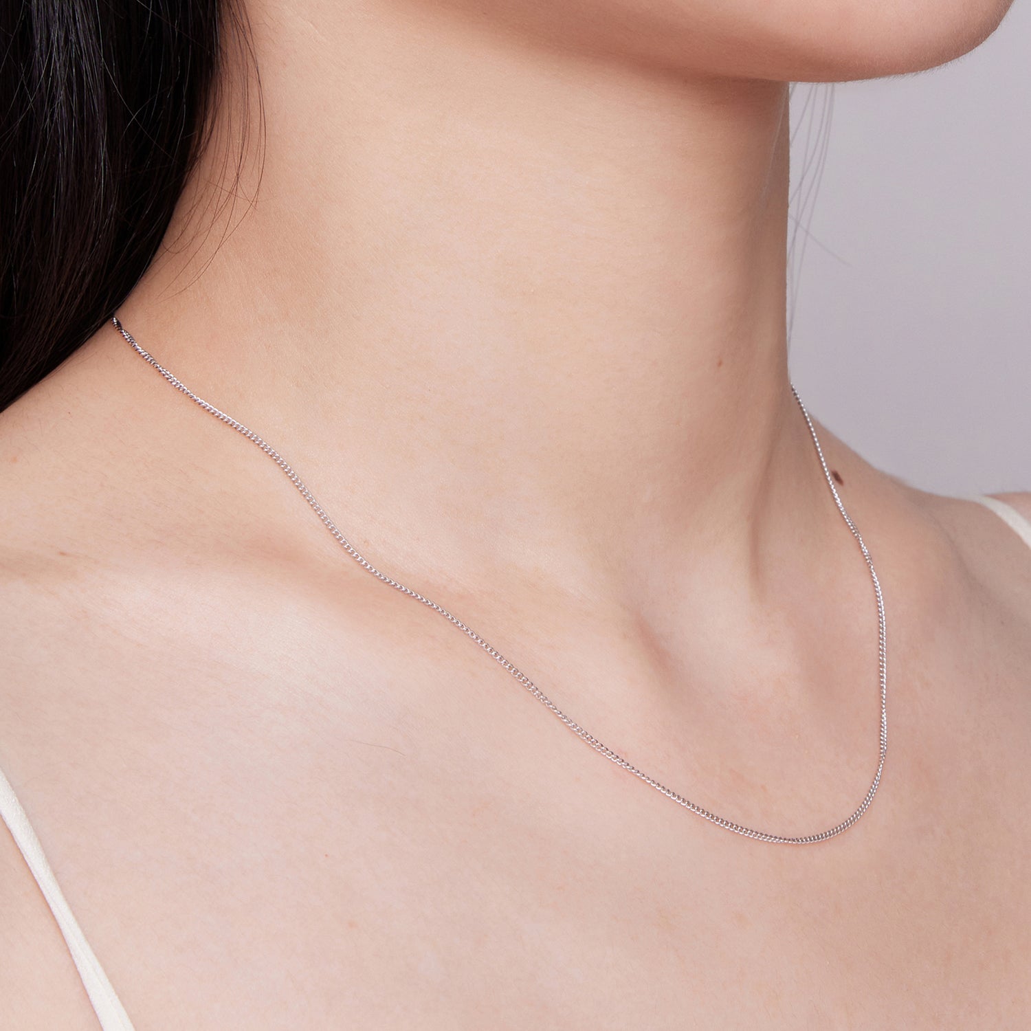 925 Sterling Silver 45S Platinum Plated Necklace for Women - 400mm Length, 0.8mm Thickness