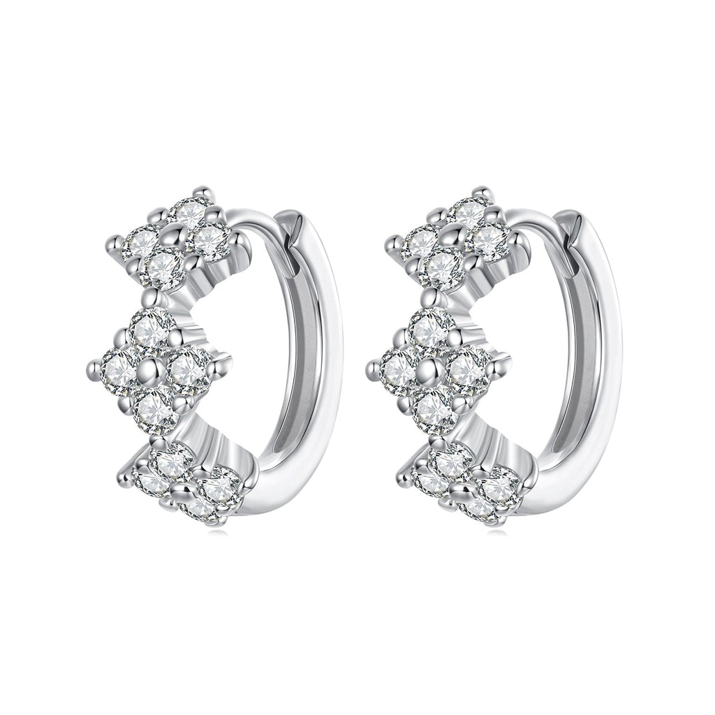 925 Sterling Silver Earrings with Pavé Setting CZ - 1.2*0.65cm, White Gold Plated for Women