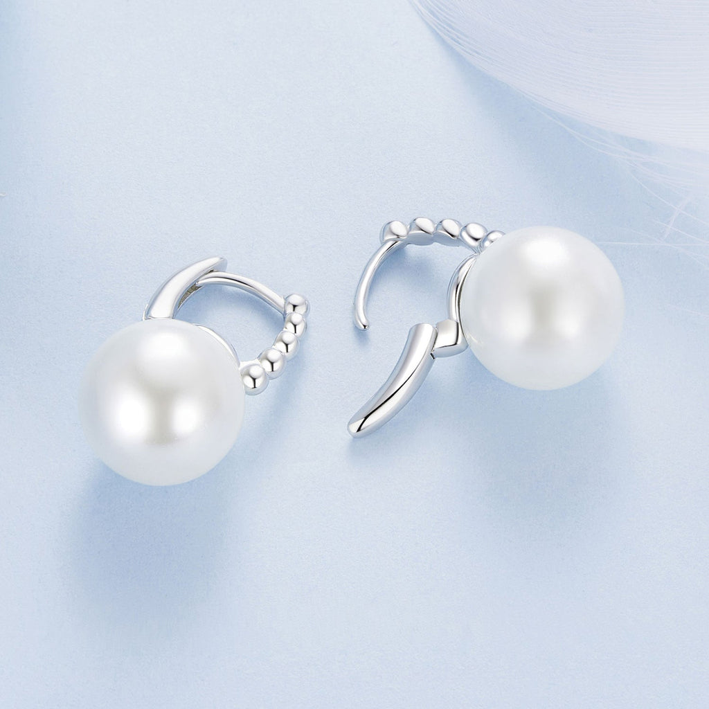 925 Sterling Silver Earrings with White Gold Plating and Shell Pearl for Women