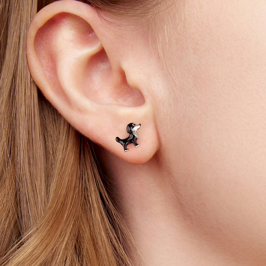 925 Sterling Silver Enamel Oxidized Silver Earrings 0.9*1.0cm for Women