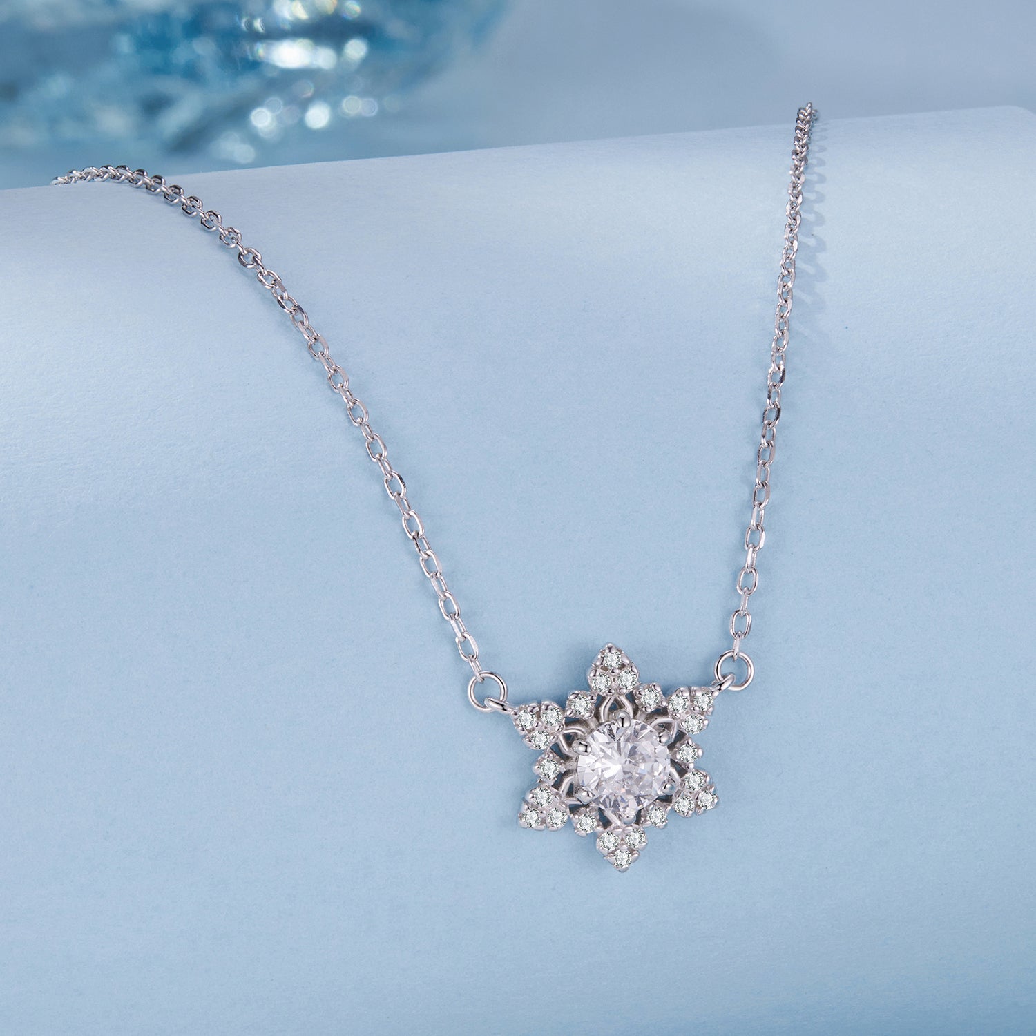 925 Sterling Silver White Gold Plated CZ Necklace 45cm for Women