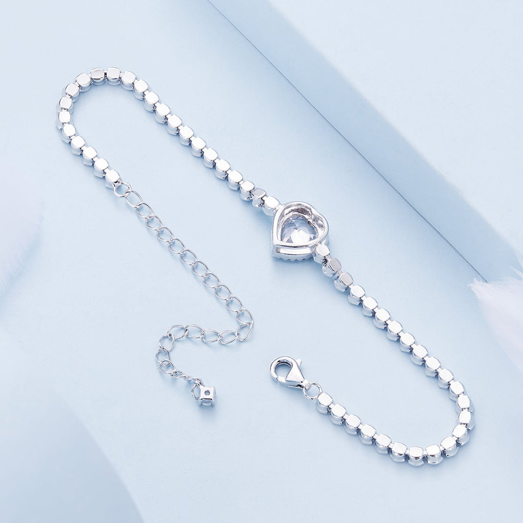 925 Sterling Silver Bracelet with CZ Zircon, 15+6.5cm, Platinum Plated for Women