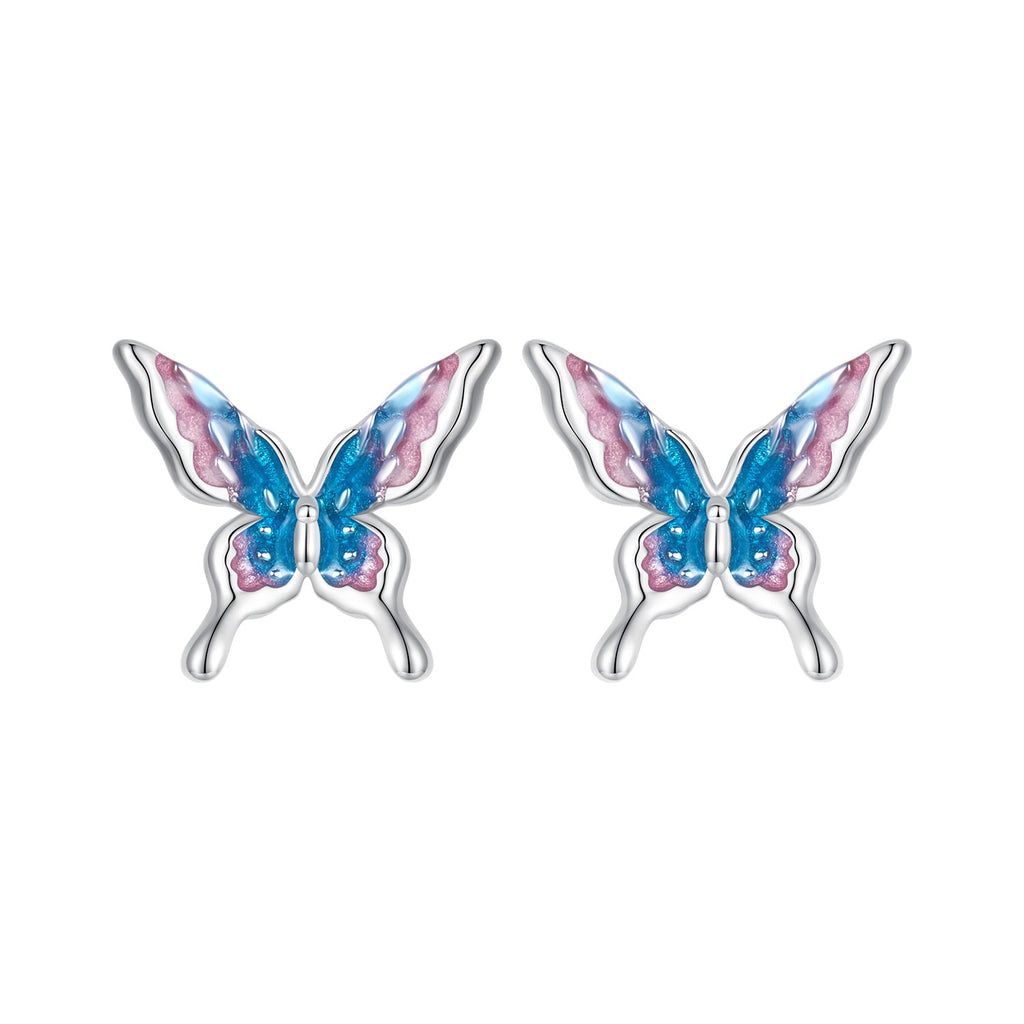 925 Sterling Silver White Gold Plated Enamel Earrings 9x10mm for Women
