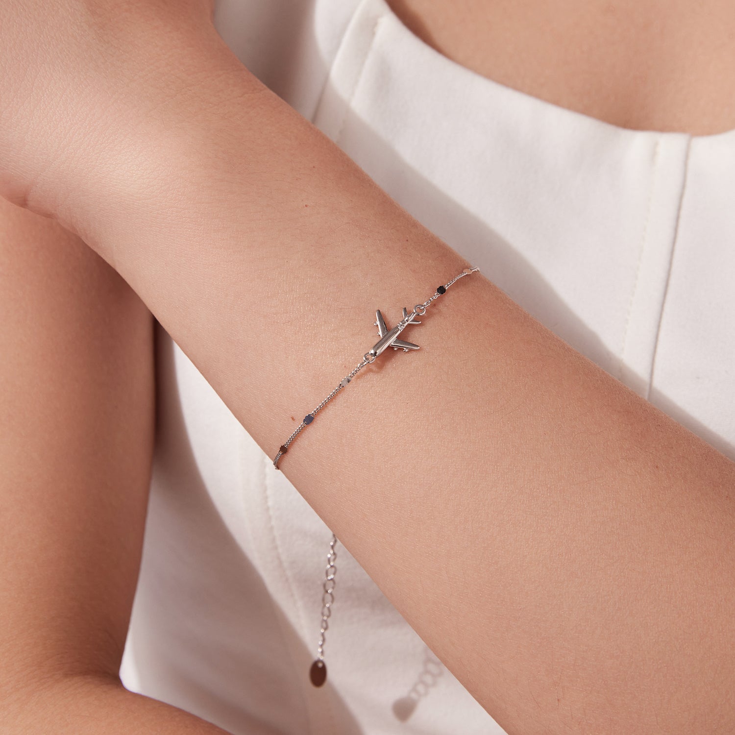 925 Sterling Silver White Gold Plated 16+5cm Bracelet with CZ Pendant for Women
