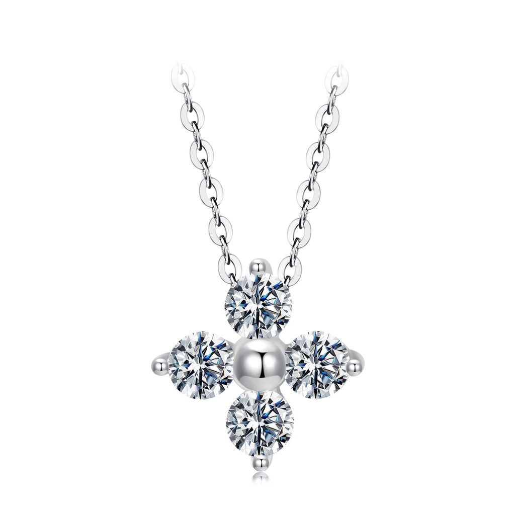 925 Sterling Silver & White Gold Plated Moissanite Necklace 40+5cm for Women