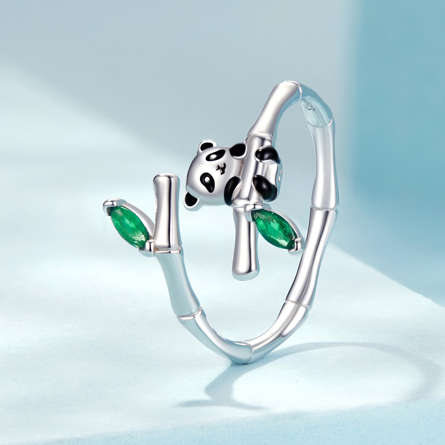 925 Sterling Silver Enamel White Gold Pave Set CZ Ring