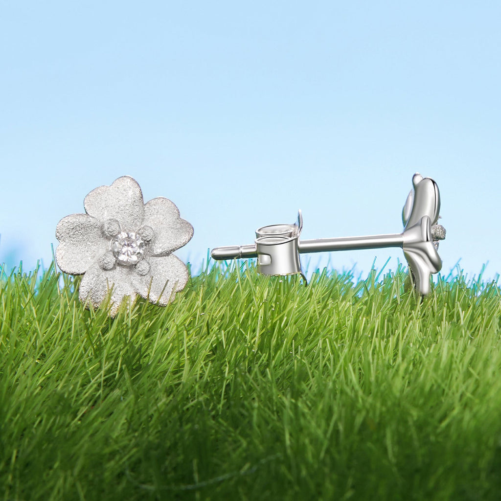 925 Sterling Silver Earrings with Pavé Setting CZ and White Gold Plating, 0.8cm for Women