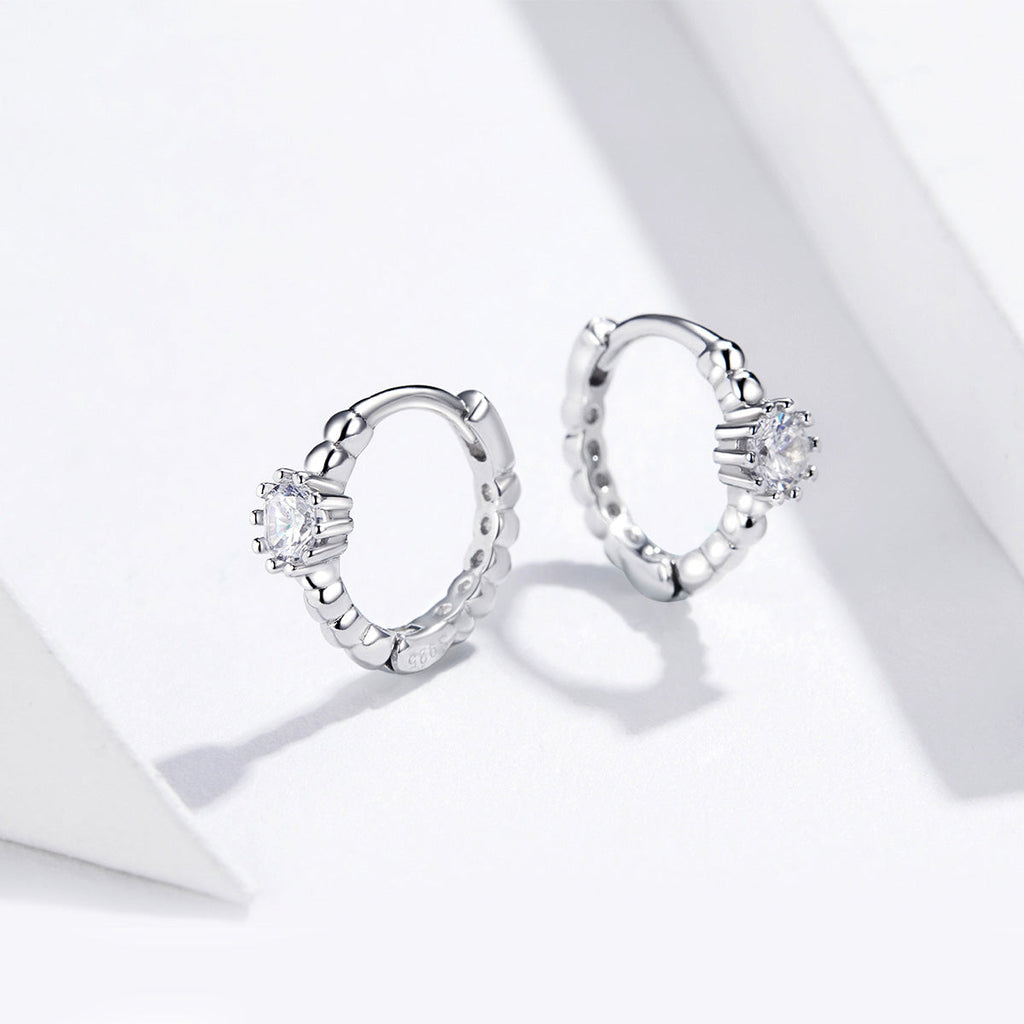 925 Sterling Silver Earrings with Pavé Setting CZ - 1cm for Women
