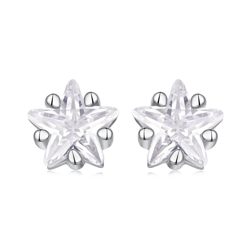 925 Sterling Silver White Gold Plated Earrings 0.5cm with CZ