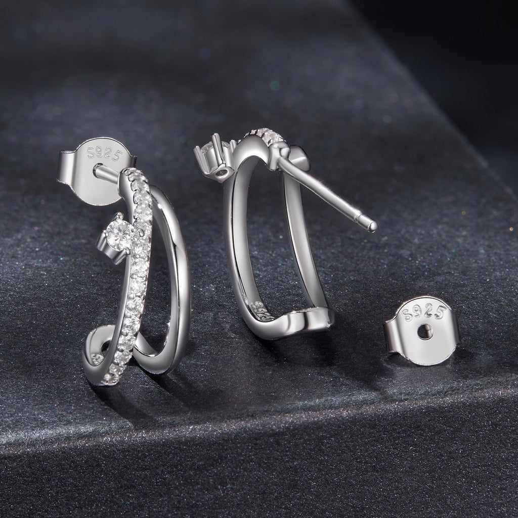 925 Sterling Silver Moissanite Earrings for Women - 1.4x0.5cm, Pavé Setting
