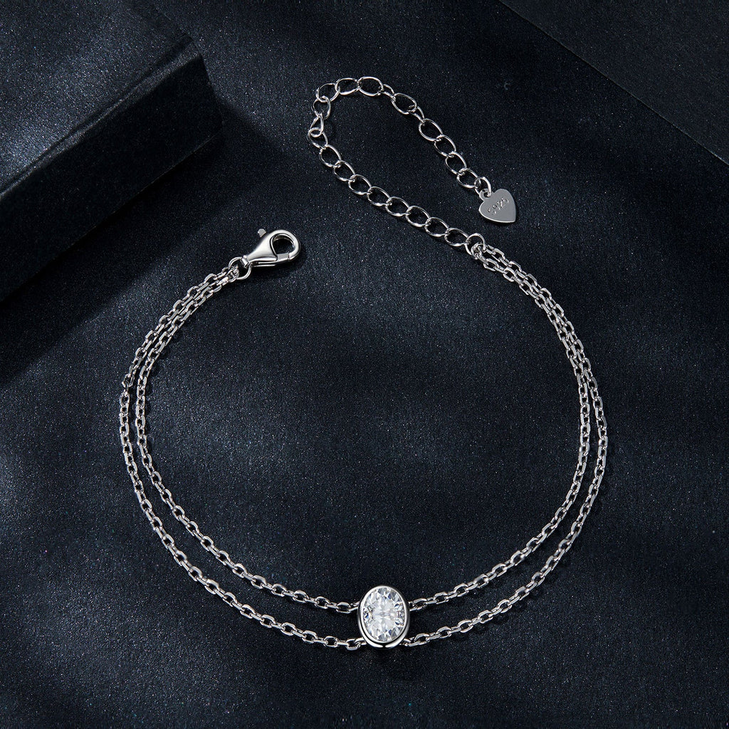 925 Sterling Silver Moissanite 1 Carat Bracelet for Women - White Gold Plated, 150+60mm