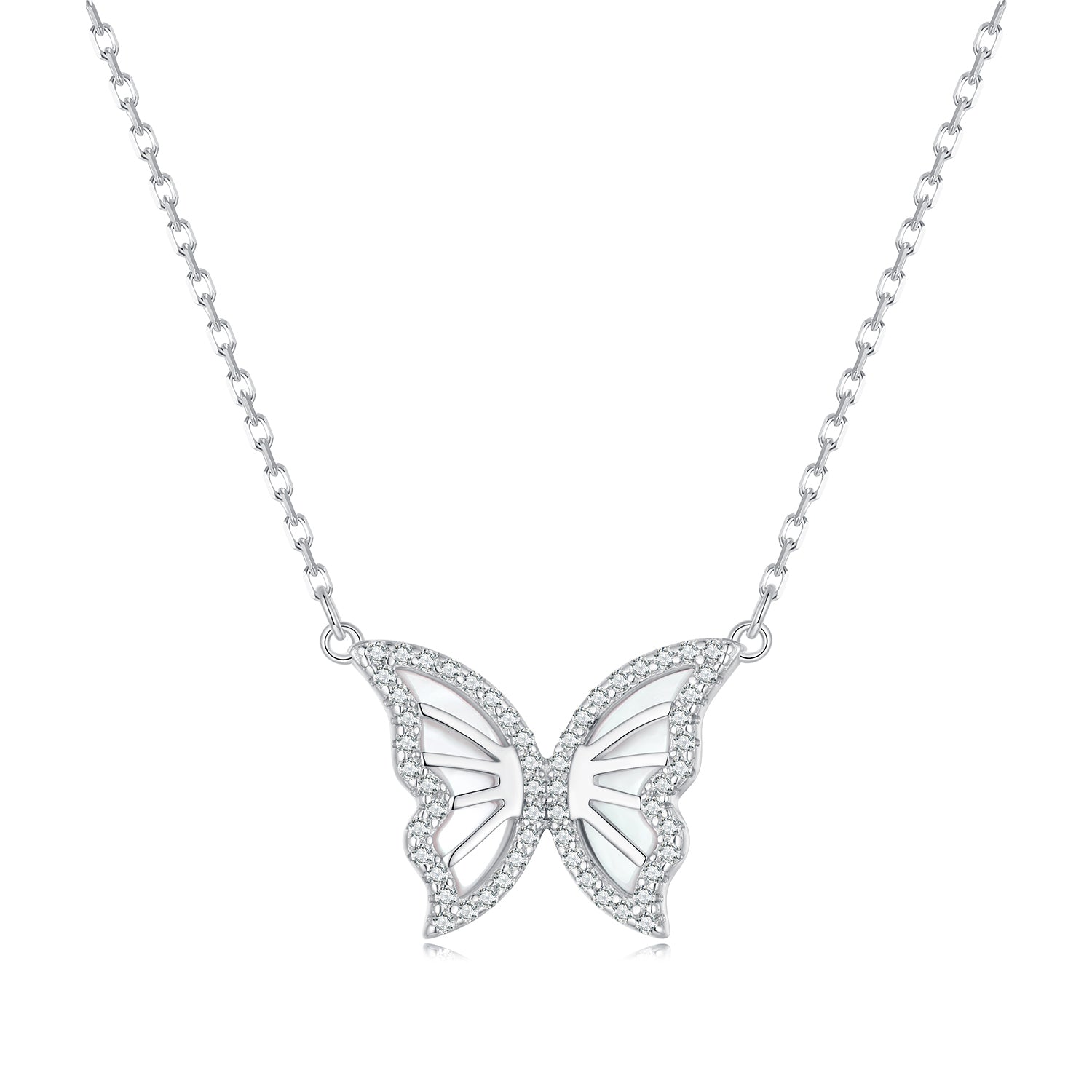 S925 Sterling Silver Plated Nacre & CZ Necklace, 40+5cm for Women
