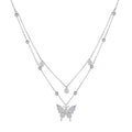 925 Sterling Silver Butterfly Necklace with Pavé Setting CZ, 40cm Length for Women
