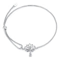 925 Sterling Silver Adjustable Chain Bracelet with White Gold Plating and CZ for Women