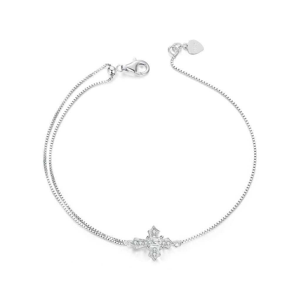 925 Sterling Silver White Gold Plated Bracelet with CZ Pendant 200mm for Women