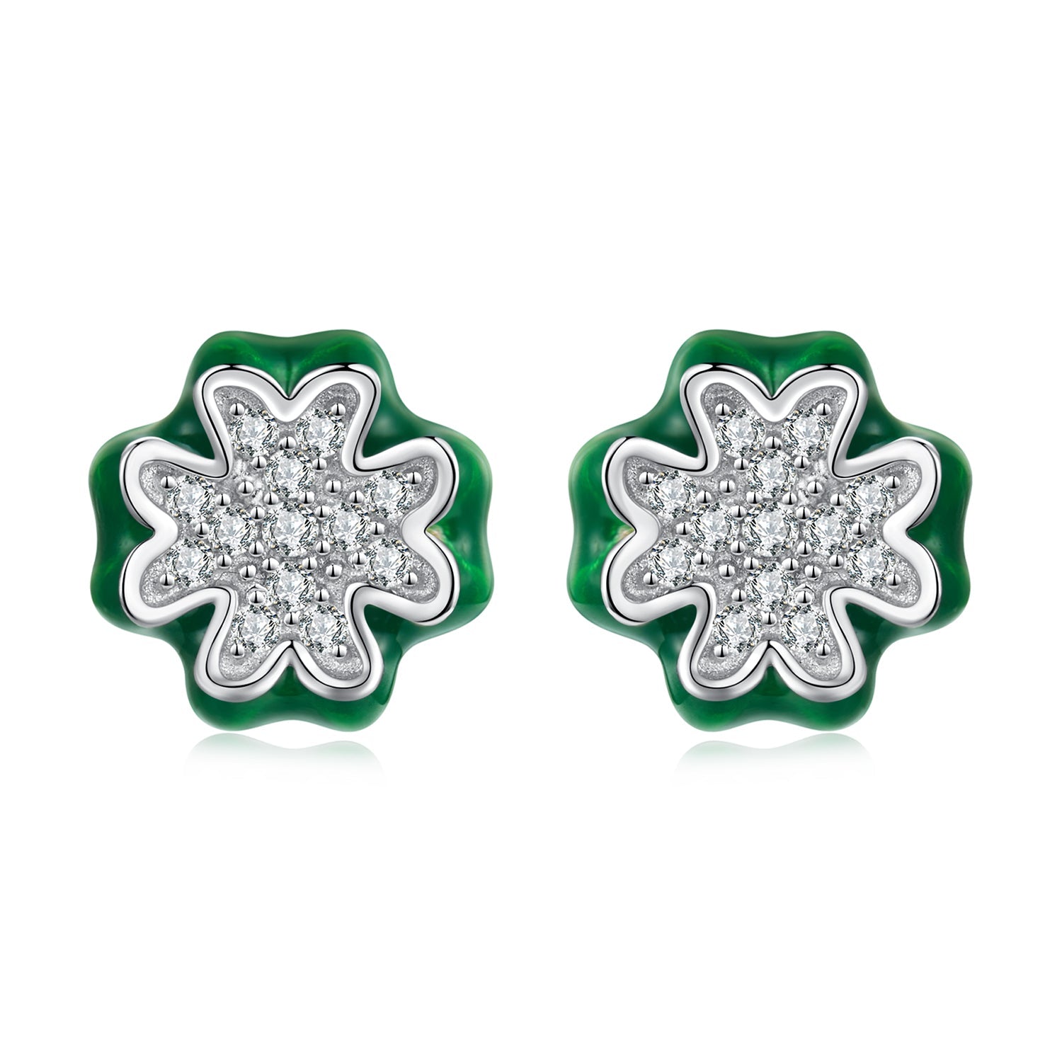 925 Sterling Silver Earrings with Pavé Set CZ & White Gold Plating, 0.75cm for Women