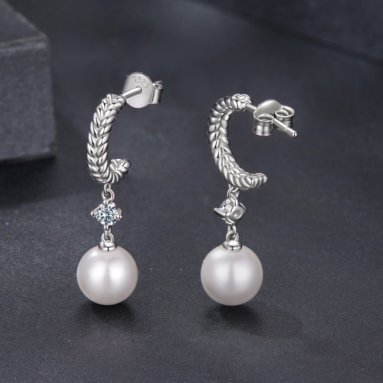925 Sterling Silver Moissanite and Synthetic Pearl Earrings for Women