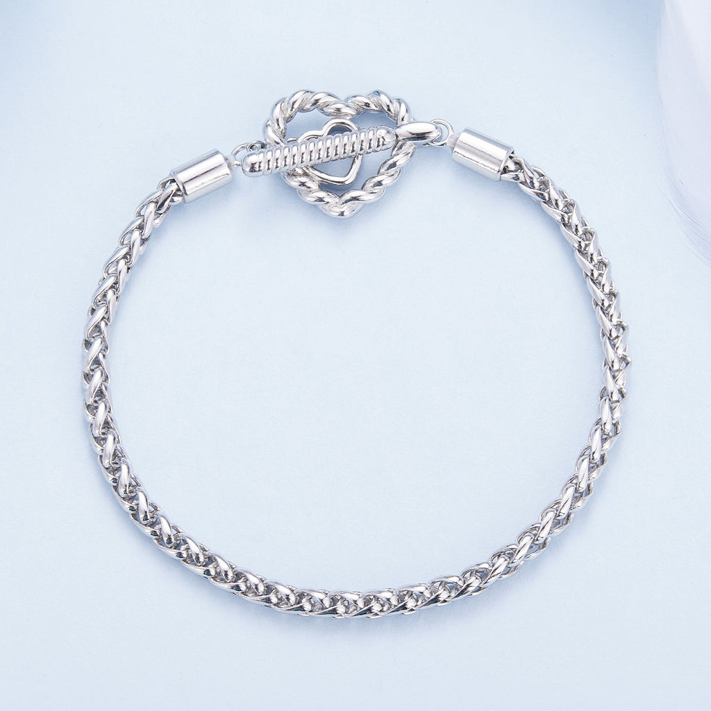 925 Sterling Silver 3.0mm Plated Platinum Bracelet Size 17.0 for Women