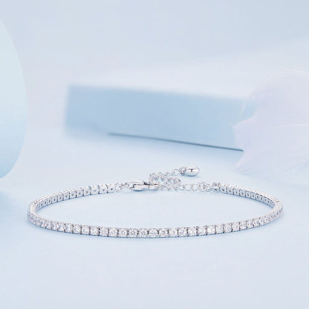 925 Sterling Silver Pavé Setting Bracelet with CZ for Women - Adjustable 18+5cm