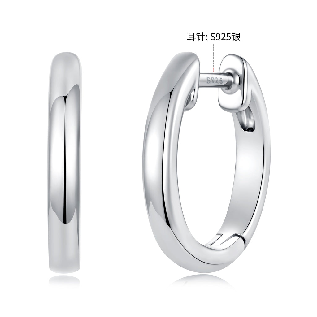 925 Sterling Silver White Gold Plated 1.4 x 0.2 cm Hoop Earrings for Women