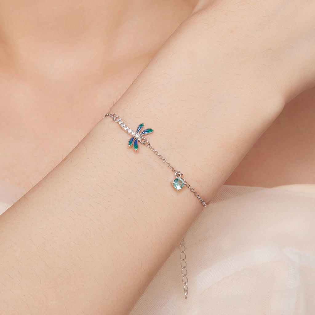 925 Sterling Silver 16.5cm+5cm Enamel Dragonfly Bracelet for Women