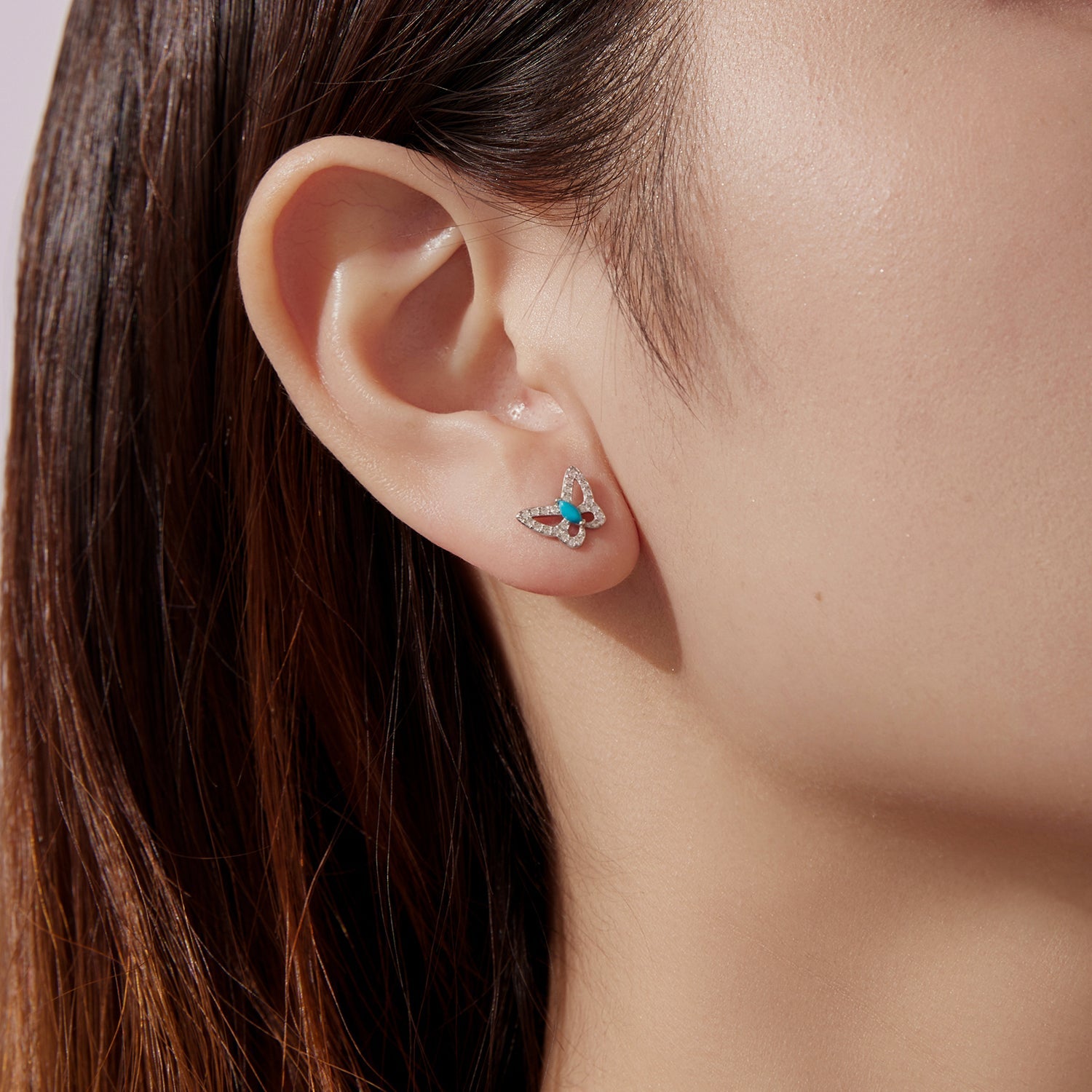 925 Sterling Silver White Gold Plated Earrings with Synthetic Turquoise and CZ