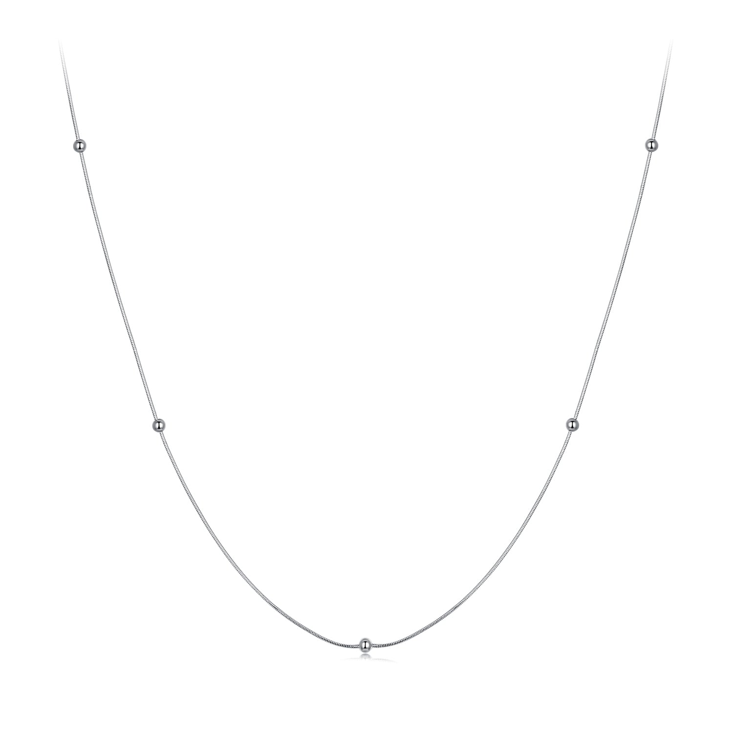 925 Sterling Silver Necklace with White Gold Plating, Length 40+5cm, Chain Thickness 0.08cm, for Women