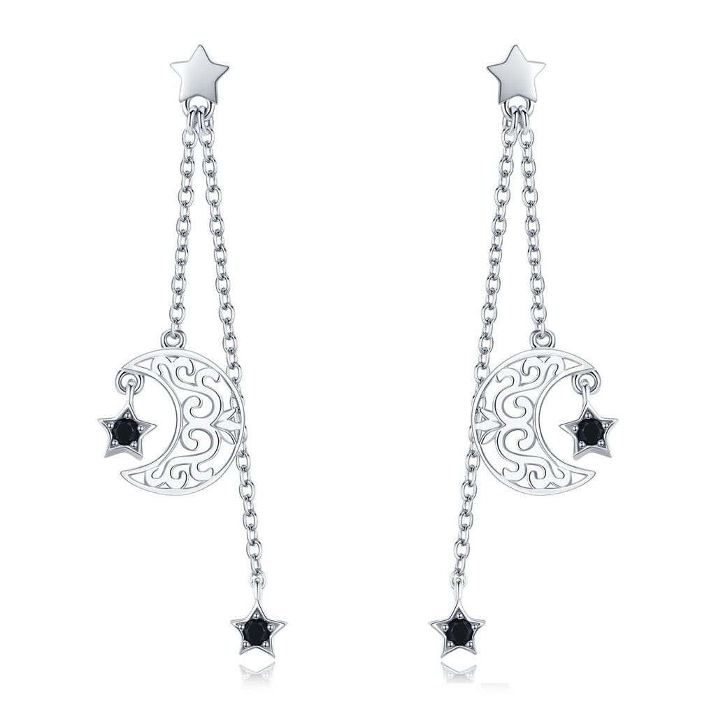 925 Sterling Silver Earrings with Plated Platinum and CZ - 4.4 x 1.0 cm for Women