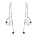 925 Sterling Silver Earrings with Plated Platinum and CZ - 4.4 x 1.0 cm for Women