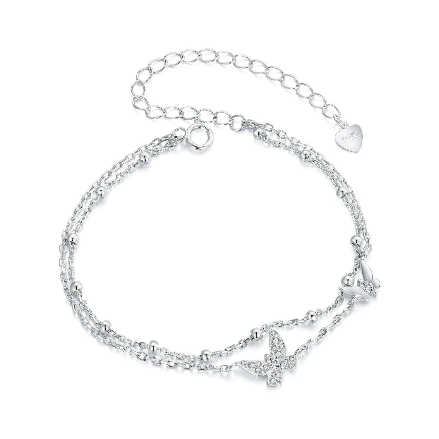 925 Sterling Silver Bracelets with Platinum Plating and CZ Stones - 150+60mm