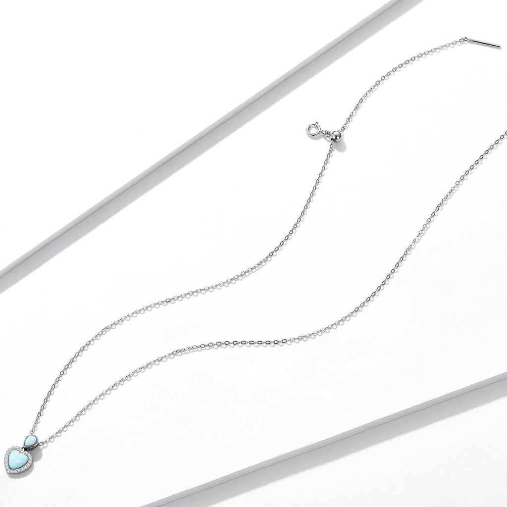 925 Sterling Silver Genuine Translucent Opal Necklace with CZ for Women