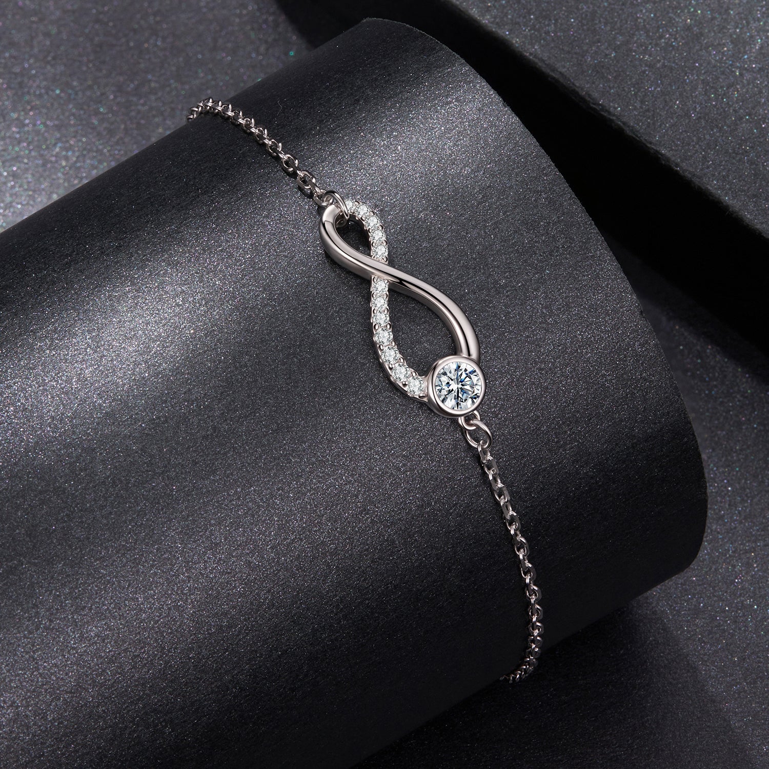 925 Sterling Silver Moissanite Pavé Bracelet for Women - 21cm, White Gold Plated, CZ
