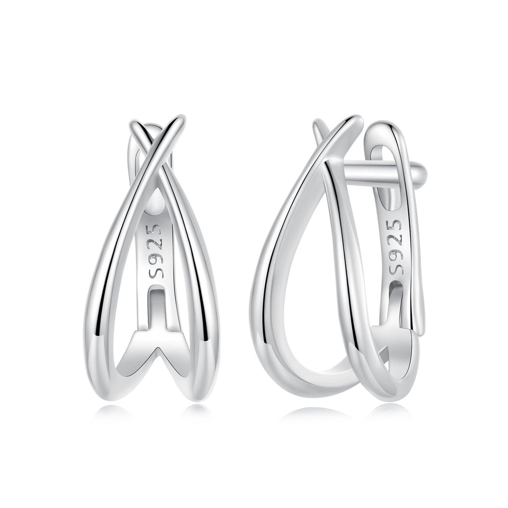 925 Sterling Silver Earrings 1.2x0.6cm with White Gold Plating for Women