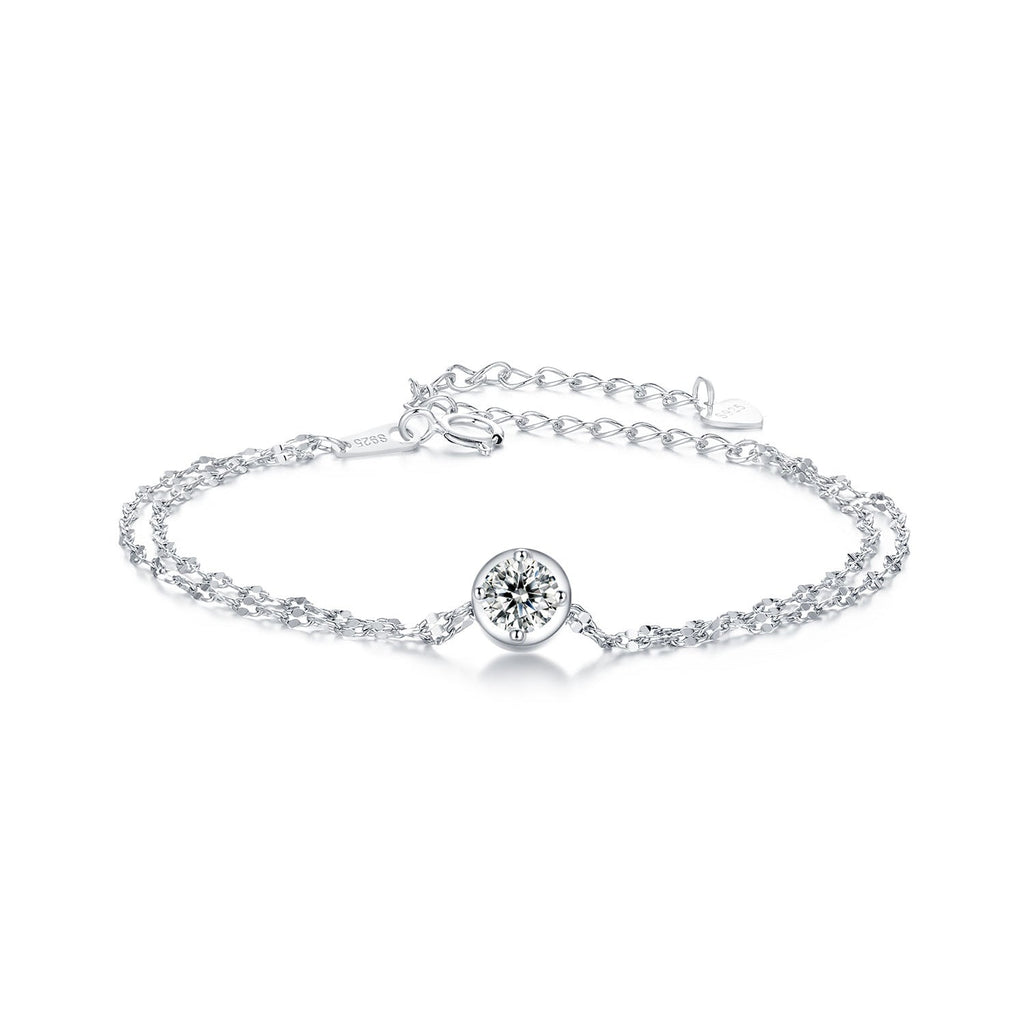 925 Sterling Silver 0.50 Carat Moissanite Bracelet for Women - 15+6cm - Plated White Gold