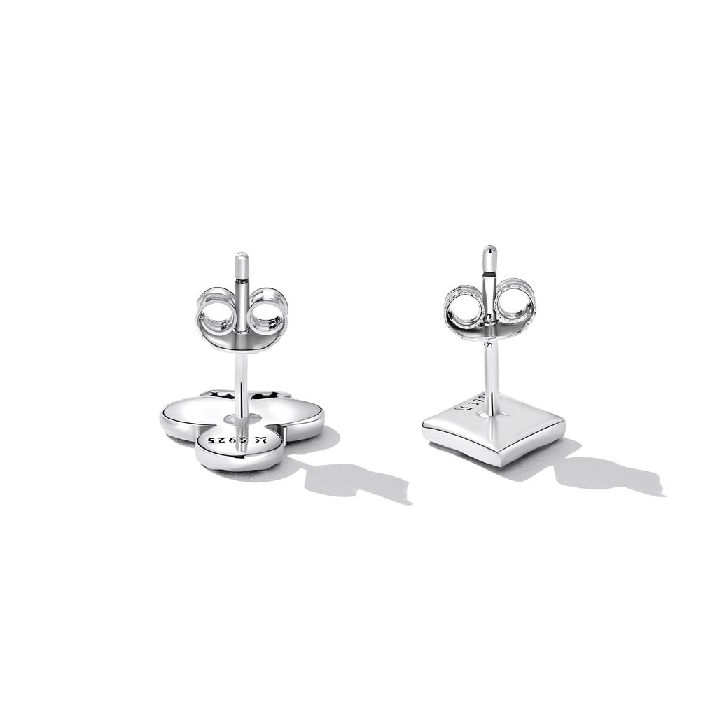 925 Sterling Silver Oxidized Enamel Plum Blossom Earrings for Women - 1.2 x 1.0 cm