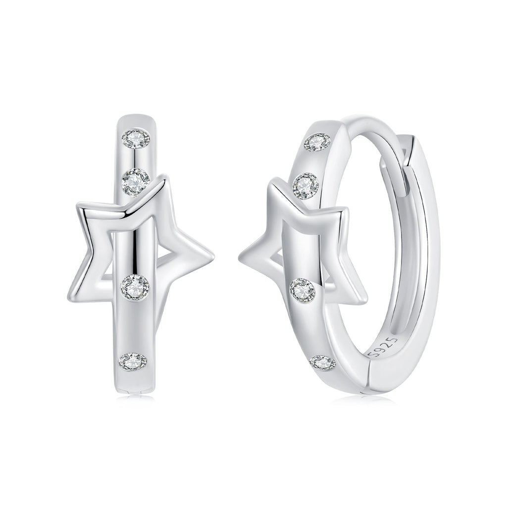 925 Sterling Silver & White Gold Earrings with Pavé Setting CZ - 12x6mm for Women