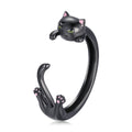 S925 Sterling Silver Plated Black Gold Cat-themed Ring for Women