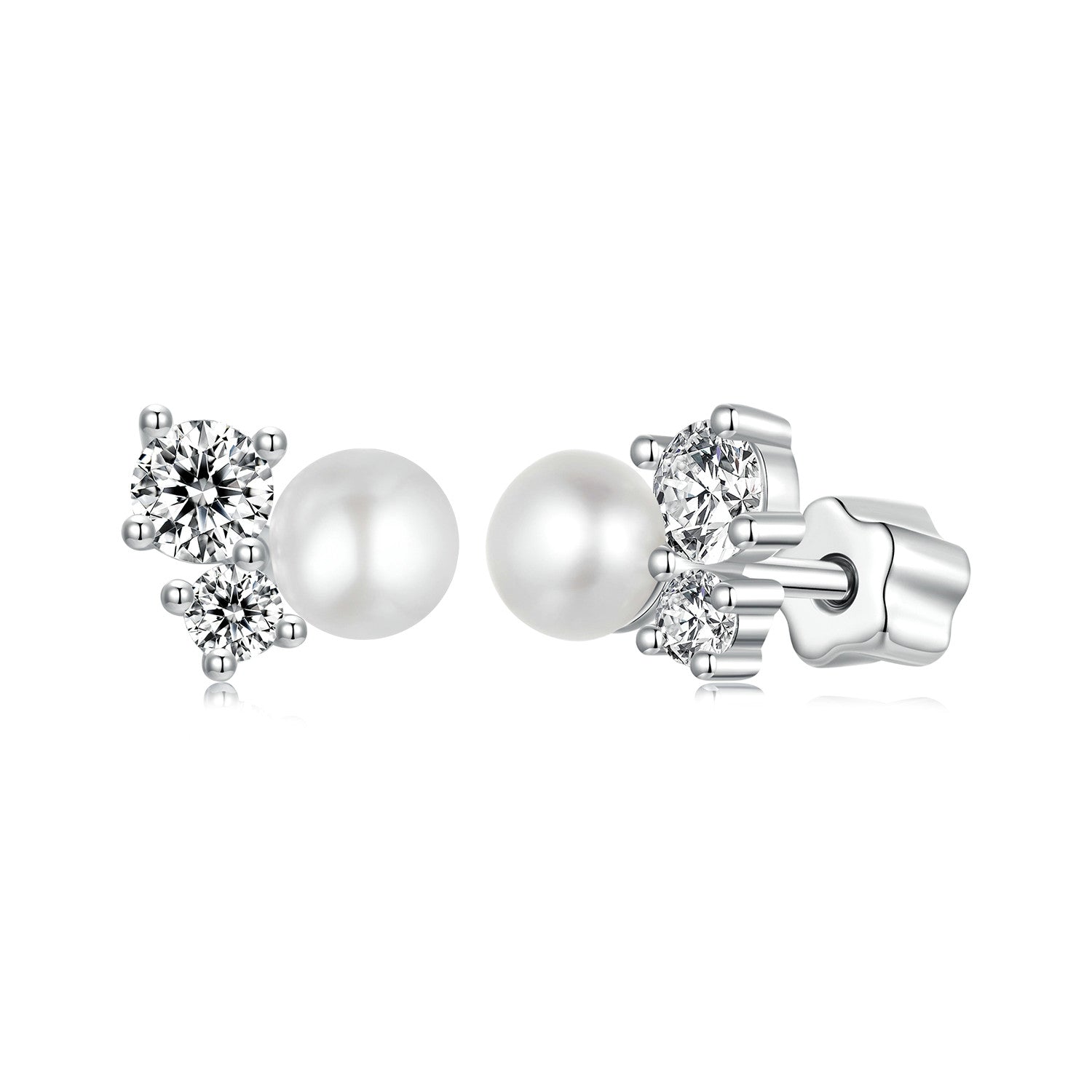 925 Sterling Silver 0.1 Carat Moissanite and Pearl Earrings for Women