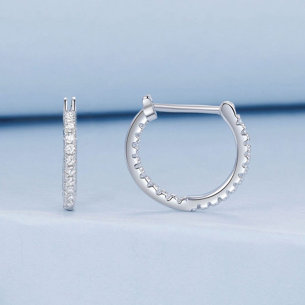 925 Sterling Silver Earrings with Pave Setting CZ in White Gold for Women