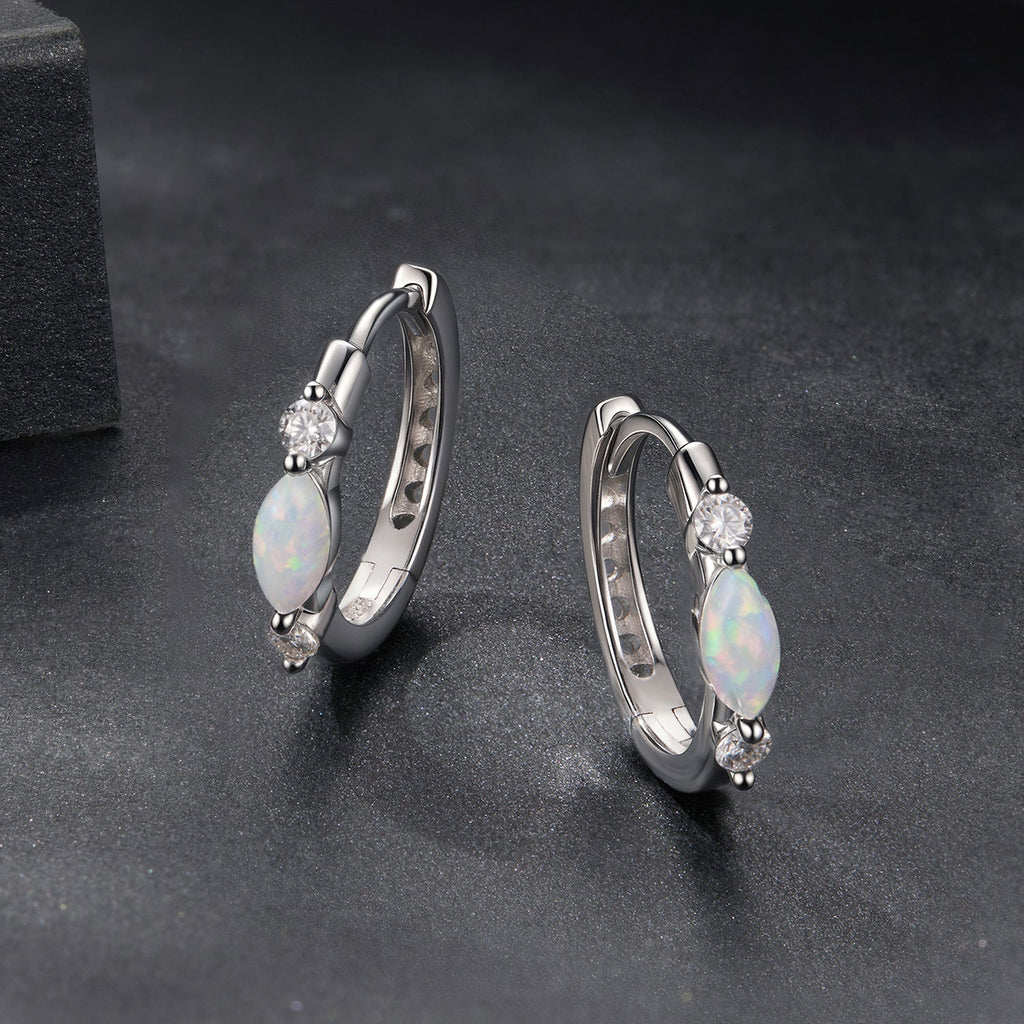 925 Sterling Silver Moissanite and Opal White Gold Plated Earrings for Women