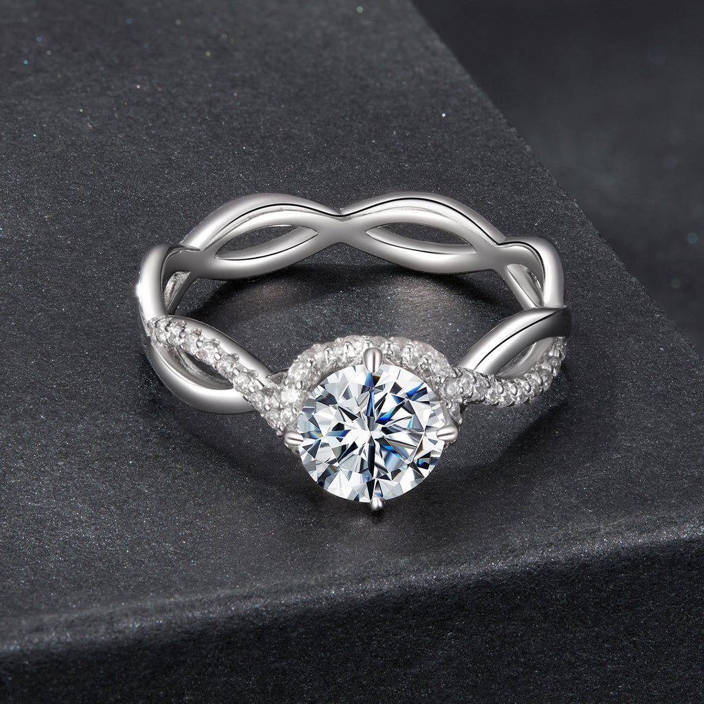 925 Sterling Silver Moissanite Ring in Size 7 with Pavé Setting for Women