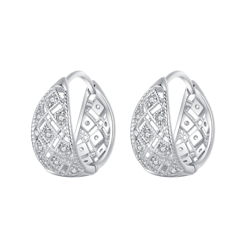 925 Sterling Silver White Gold Plated Pave Setting CZ Earrings 13*6mm for Women