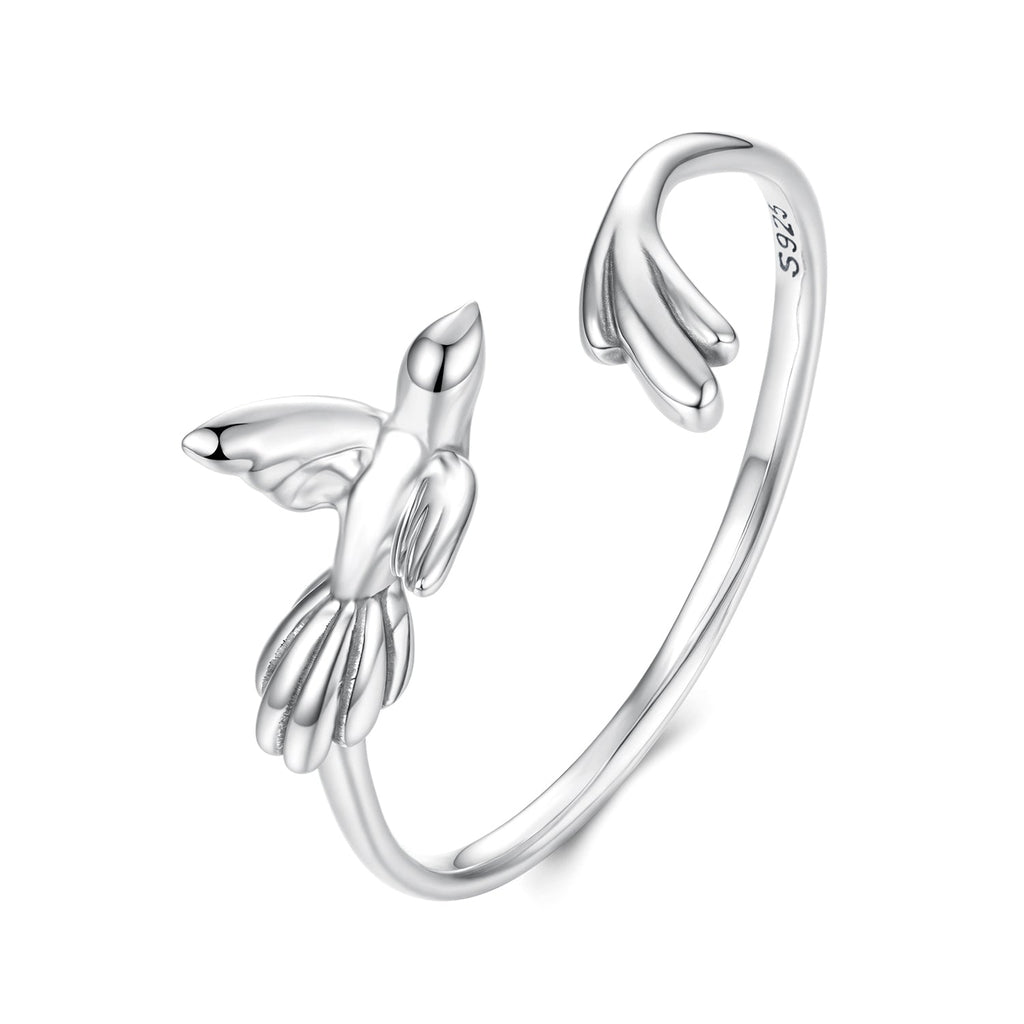 925 Sterling Silver Oxidized Silver Bird Ring for Women - 0.14cm Width, 0.7cm Bird Size