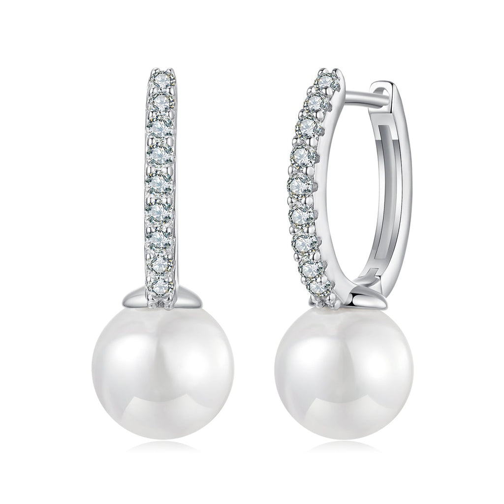 925 Sterling Silver Moissanite 0.15 Carat Earrings with Quality Shell Pearl for Women