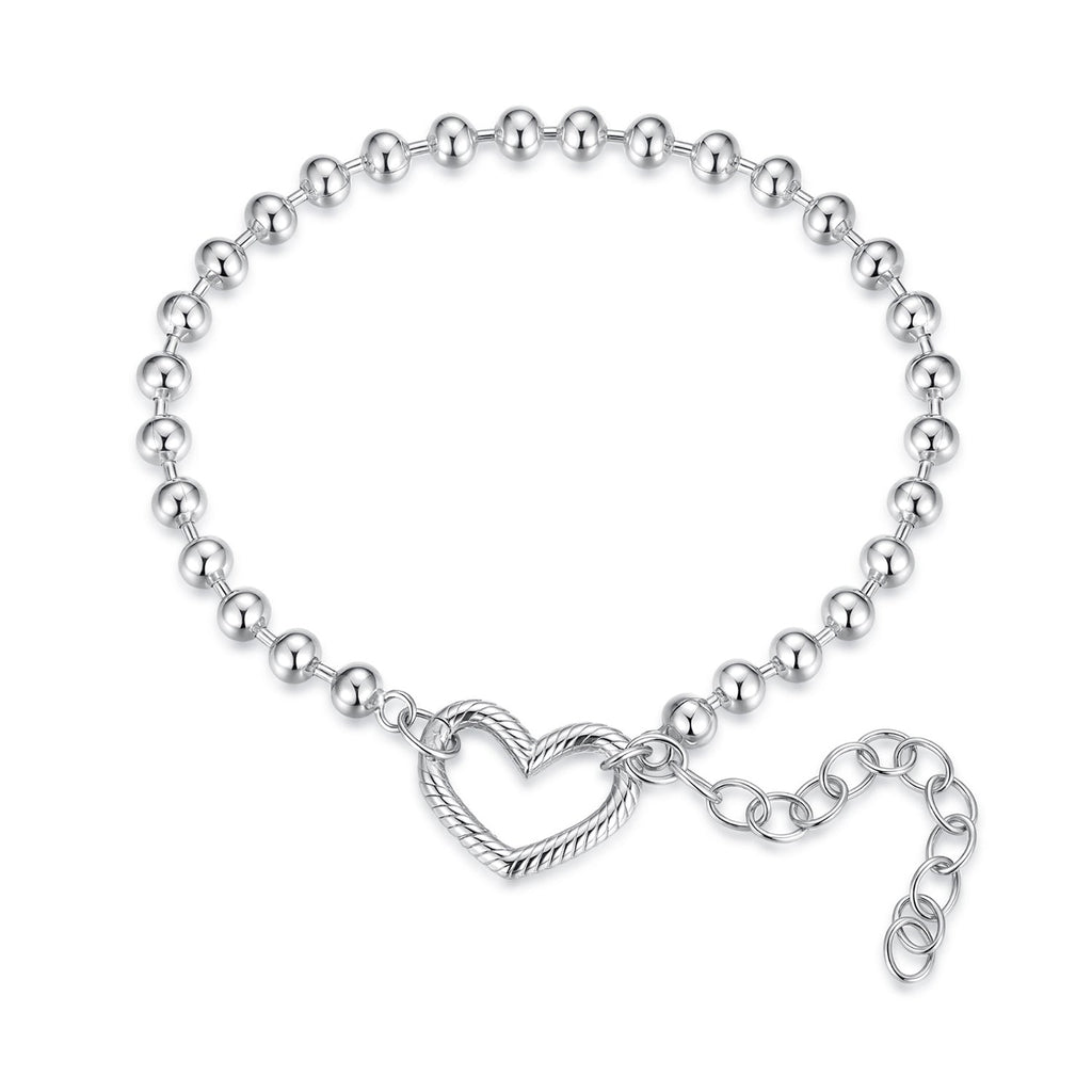 925 Sterling Silver 16+5cm White Gold Plated Heart Bracelet for Women
