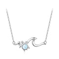 925 Sterling Silver Necklace with Sea Stone and Pavé CZ, 40+5cm, Plated White Gold for Women