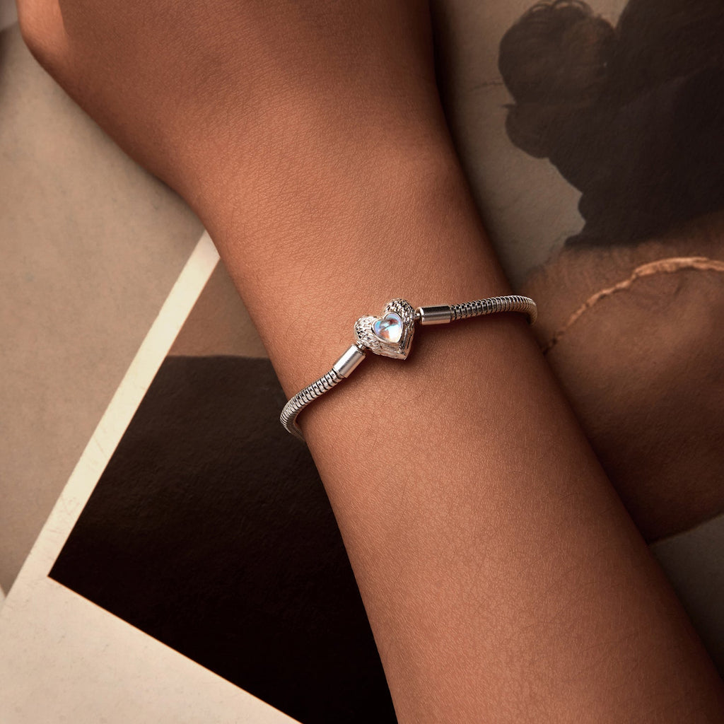 925 Sterling Silver Moonstone Bracelet 17.0 cm with White Gold Plating for Women