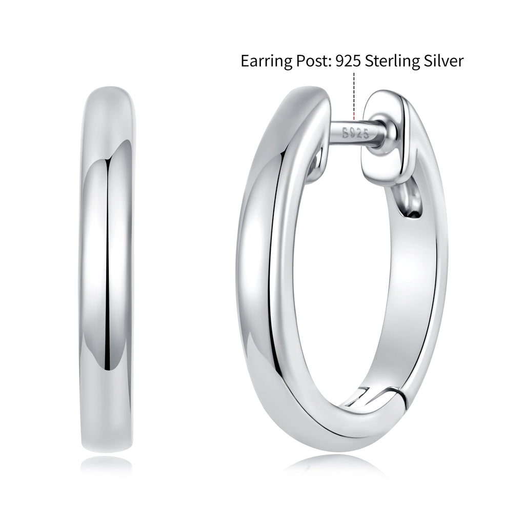 925 Sterling Silver White Gold Plated 1.4 x 0.2 cm Hoop Earrings for Women